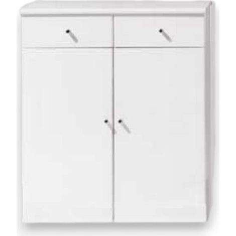 Mobiletto da bagno in legno laccato bianco con 2 ante e 2 cassetti Dolby (1/2)