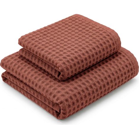 Asciugamani Nido d'Ape 100% Cotone 330 g/m² Made in Italy – Set 2 Pezzi (60x110 + 40x60) Tex Family – Fragola