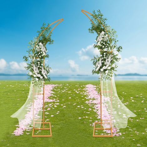 1.9m/2.1m Supports de mariage incurvés, lot de 2 supports dorés en forme d'arche pour la cérémonie et la réception (1/5)
