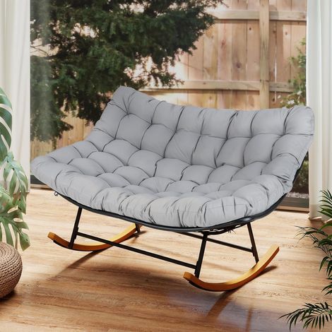 COSTWAY Poltrona Dondolo a 2 Posti, Sedia Relax Ergonomica con Cuscino, con Struttura Metallica, Poltrona Ovale per Giardino, Camera da Letto e Soggiorno, Portata 320 kg (1/5)