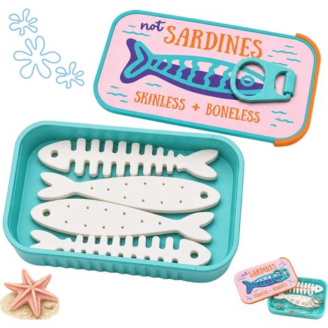 Irovami Boîte bijoux sardine rose/cyan – chaîne arête poisson, voyage (1/5)
