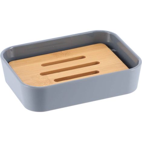 Porte savon rubber + abs et bambou - gris - Tendance (1/2)