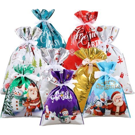 45 Pièces Sacs Cadeaux de Noël, Grand Emballage Cadeau Noel, Papier Cadeaux de Noël Reutilisable, Lot Sac Cadeau avec Des Liens de Ruban (1/5)