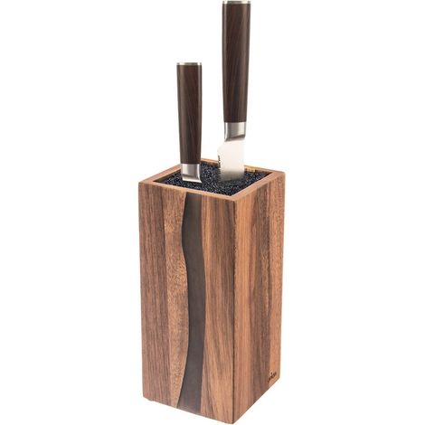 Porte couteaux en bois dacacia avec brosse en plastique pour une protection sure des couteaux (1/5)