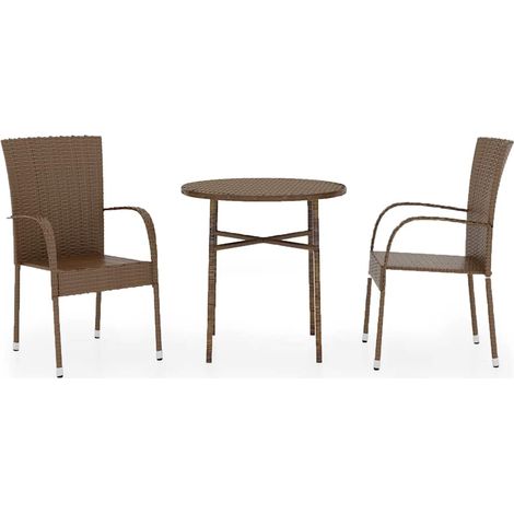 Maison Exclusive - 3-tlg. Garten-Essgruppe Poly Rattan Braun (1/5)
