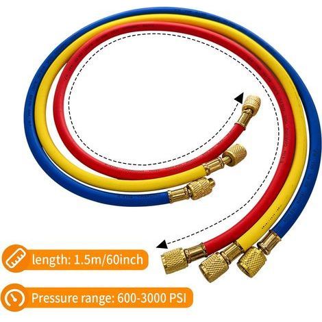 Set da 3 Pezzi Tubi di Carica Refrigerante per Climatizzatore, Tubo R134A con Attacchi SAE 1/4 Pollice, Kit di Tubi per la Ricarica del Gas Fluorurato in 3 Colori, Utensili per Riparazione Auto, Tubo  (1/5)