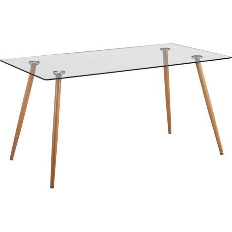 Pegane – Table de salle à manger en verre avec pieds métal chêne cambrian – Longueur 140 cm – Profondeur 80 cm – Facile d'entretien (1/2)