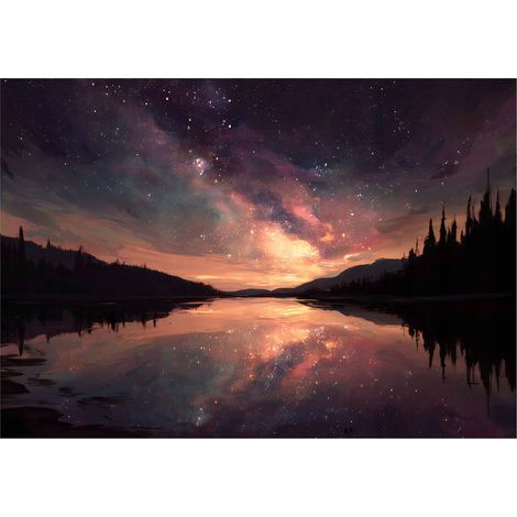 Fototapete See Wald Natur – Großformat Wandtapete 150x105 cm – Für Wohnzimmer & Schlafzimmer