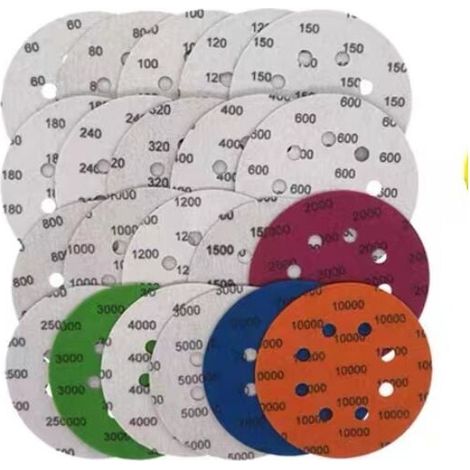 YMYNY 21-teilige Schleifscheiben, rundes Schleifpapier, 75 mm Klett-Schleifscheiben, Nass- und Trockenschleifscheiben (60–10.000) zum Beflocken, Schleifpapier, mit Saugnapf (1/4)