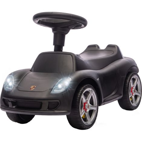 Voiture électrique Porsche enfants 18-36 mois, klaxon, phares/bruit moteur. Noir mat. (1/5)
