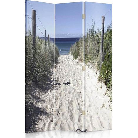 Paravent Décoratif Chemin du Bord de Mer en 3 Volets - 110 x 180 cm - 1 face déco, 1 face noir