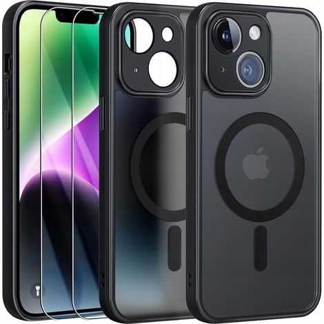 Funda DO MagSafe negra mate para Apple iPhone 13 / iPhone 14 + 2 protectores de pantalla de cristal (1/5)