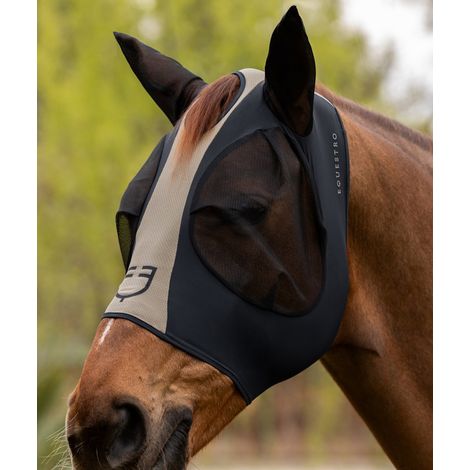 pony, celeste e Bianco: Maschera anti mosche per cavalli in lycra e mesh bicolore con rete su occhi e orecchie