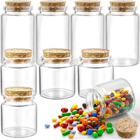 8 botellas de vidrio con tapón de corcho，minibotellas de vidrio de 50 ml/100 ml para decoración，especias de cocina y manualidades (1/5)