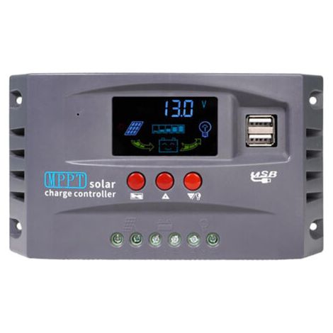 Contrôleur solaire 12 V/24 V à identification automatique, chargeur solaire avec écran LCD et double port USB. (1/5)