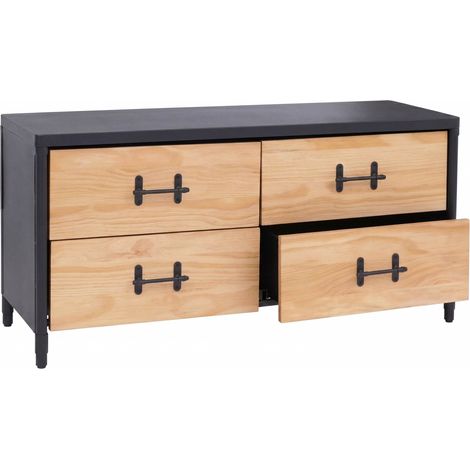 Kommode HHG-976, Sideboard Schrank Anrichte, Schubladen Industrial 60x120x40cm Holz natur, Metall schwarz (1/5)