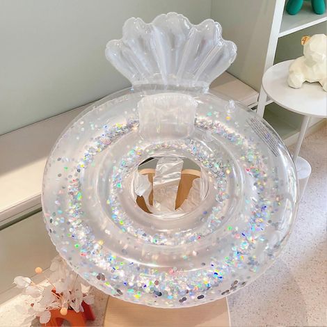Anneau de natation enfant flottant, bouée coquillage transparente à paillettes, cercle gonflable renforcé pour piscine (1/5)