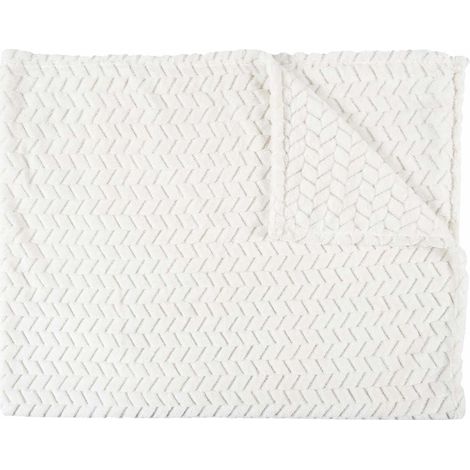 Plaid Ultra Doux 120x150cm Motif Chevrons Blanc (1/4)