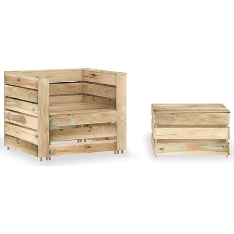 Salon de jardin palette 2 pcs-Lot de 2 Mobilier de jardin-Meuble de jardin Bois de pin imprégné (1/5)
