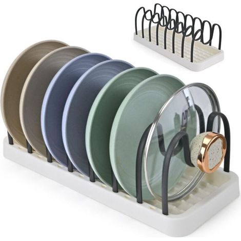 Organisateur de tiroir pour casseroles et poêles, rangement ajustable pour couvercles, organisateur universel pour couvercles de casseroles et poêles, gain de place pour placards, noir (1/4)