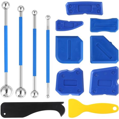 13 Pièces Lisseur Joint Silicone, 9 Pièces Spatule Joint Silicone et 4 Pièces de Boule Métallique Extracteur, Outil Joint Silicone, Raclette Joint Silicone pour Salle de Bains, Carreaux de Cuisine (1/5)