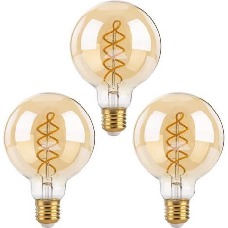 Dimmbare Edison-LED-Glühbirnen E27, G80 Vintage-Spiralglühbirne, 4 W (entspricht 40 W), Warmweiß 2700 K, 470 lm, bernsteinfarbenes Glas, 3er-Pack (1/5)