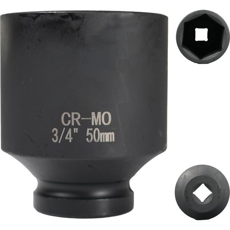 douille longue 50mm 3/4" 6 pans, coffret douille longue a choc 3/4 50 mm, 80mm Longue, Acier Chrome-Molybdène CR-MO (50mm) (1/5)