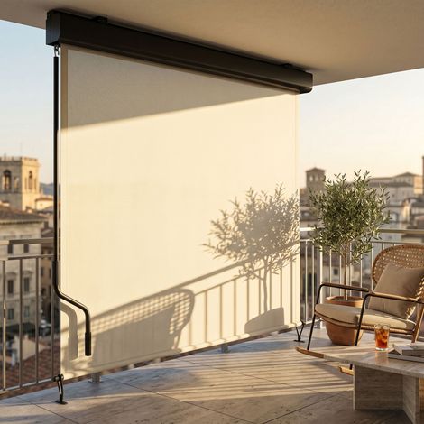 Maki - Tenda da sole verticale manuale a caduta 180x250 cm impermeabile per interno esterno in alluminio beige (1/4)