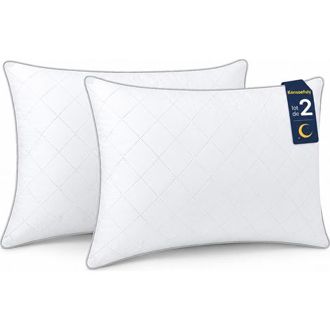Lot de 2 Oreillers 50x70 cm Konsoefuly, Confort Premium, Fibres de Polyester Creuses 7D, Moelleux, Hypoallergénique, Lavable en Machine