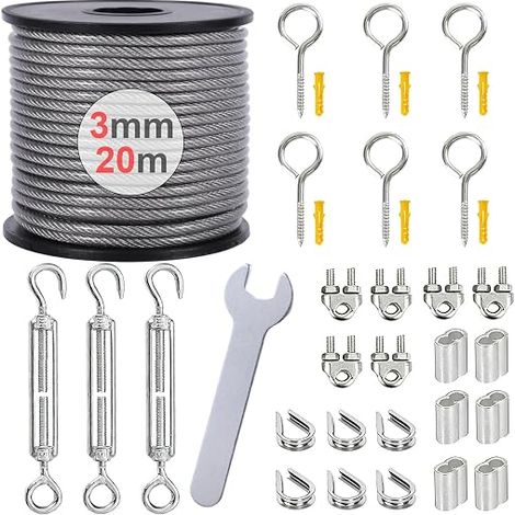 Stainless Steel Cable Wire Rope with M5 Tensioner Eye Hook, Garden Wire for Climbing Plants, Fence, Linen, String Lights (1/5)