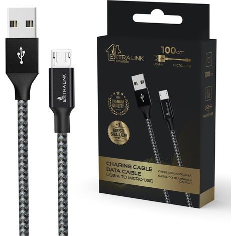 Extralink smart life cable 15w, usb-a zu micro-usb, 100cm, pvc, 5v 2.4a, schwarz