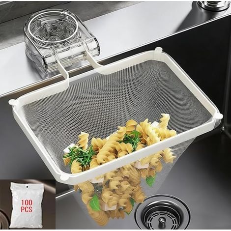 Passoire d'évier transparente et pliable - Panier à ventouse rotatif - Comprend 100 sacs en filet - Récupérateur de déchets alimentaires (1/4)
