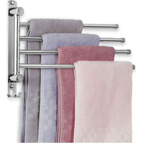 Ahlsen Badezimmer-Handtuchhalter mit 4 um 180° drehbaren Stangen, Handtuchtrockner aus Edelstahl SUS304, 34 cm, Wand-Handtuchhalter, Handtuchtrockner für Badezimmer, Küchenspüle – Silber (1/5)