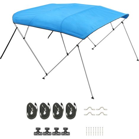 Mophorn Tendalino per barca a 4 archi in poliestere 600D con lega di alluminio, copertura parasole impermeabile per imbarcazioni, larghezza regolabile da 170 a 183 cm, blu pacifico