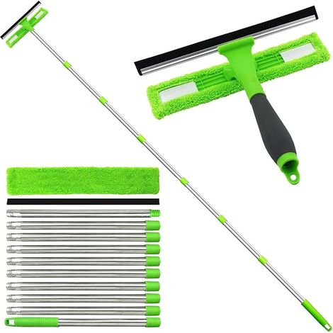 3.6 m Window Squeegee with Telescopic Handle, 2-in-1 Window Cleaner with Silicone Squeegee and Microfibre Brush, Window Cleaning Kit for Windows & Car (1/5)