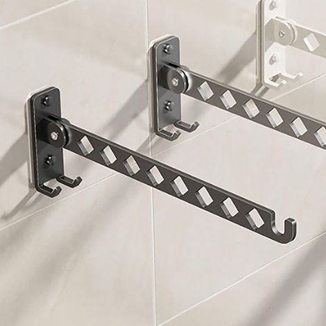 Étendoir mural pliable à 8 barres, en acier inoxydable, pivotant à 180°, pour salle de bain, balcon ou chambre (noir). (1/5)