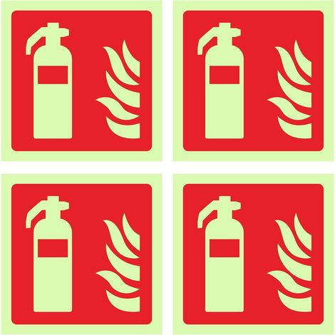 Lot de 4 Panneaux Extincteur 10 x 10 cm, Autocollants Photoluminescents en PVC, Signalisation de Sécurité Incendie Phosphorescente pour Maison et Bureau (1/5)