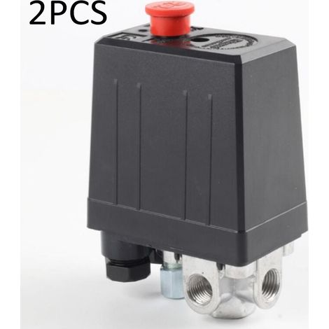 Pressostat de compresseur d'air avec 4 sorties pièces de compresseur de soupape de commande de pressostat, Monophasique, ¼" Port, Pressostat Pour Compresseur, 10 Bar/145psi (Lot de 2) (1/4)