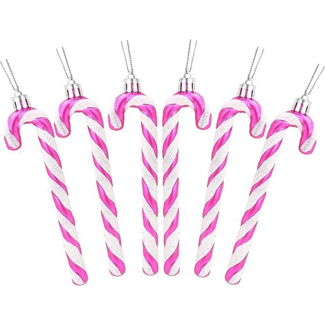 6 Pcs Christmas Concepts Paquet De 6-13cm (rose Vif) De Canne En Bonbon Glitter Dcorations D'arbre De Nol (1/5)