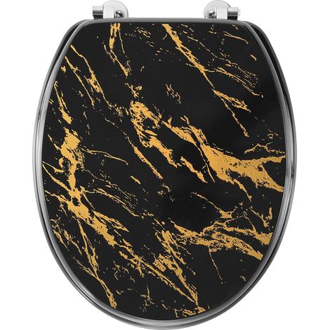 Abattant WC Imprimé "Aquamarbre" 47cm Noir & Or