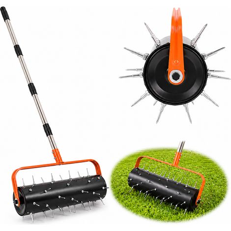 Aérateur de pelouse à rouleau 38 cm – Rouleau aérateur de gazon avec 42 pointes en acier (5 cm) et manche réglable – Scarificateur manuel pour cours, gazon, jardin et terrasse (1/5)