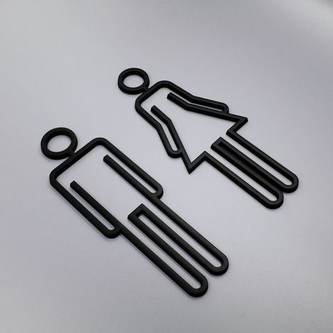 Panneau de toilettes en acrylique noir, logo et inscription « toilettes », panneau de porte de toilettes, panneau de guidage, type A. (1/5)