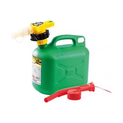 Jerrican de transport de carburant + bec verseur capacité 5 lt plastique couleur vert