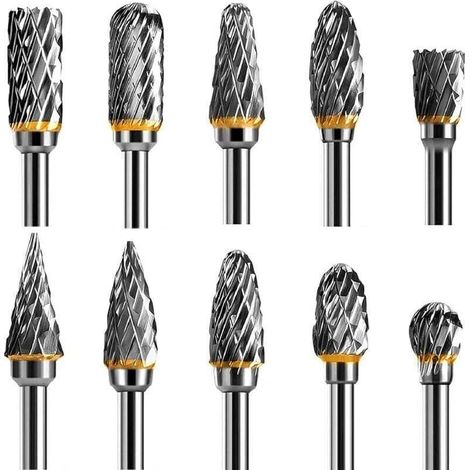 YMYNY Jeu de Fraises Rotatives Acier Carbure de Tungstène Double Tranchant pour Outil rotatif, 10 pièces Tige 1/8” pour Outil Rotatif pour Bricolage, Sculpture sur bois, Polissage métaux, Gravure, Per (1/4)