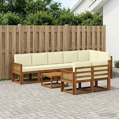 vidaXL Outdoor-Sofagarnitur 9 Stk. Natur und Creme Polyester (1/5)