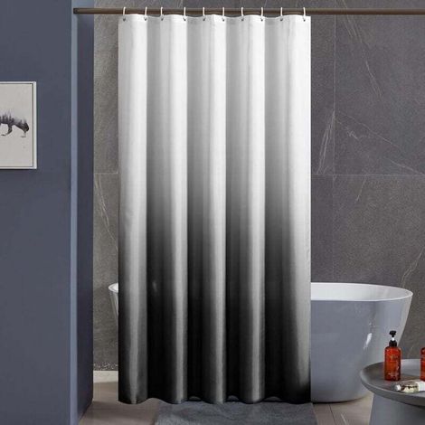 Tenda da doccia in poliestere impermeabile e lavabile per bagno con 10 ganci, da bianco a nero, 120 x 200 cm - Crezuo (1/4)