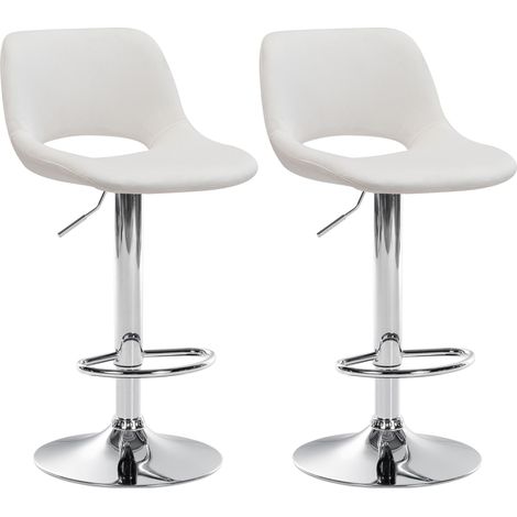 Lot de 2 tabourets de bar Camden velours Crème Métal chromé (1/5)