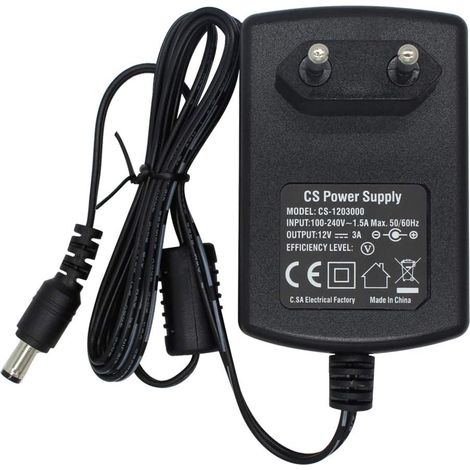 Adaptateur Secteur CA à CC 12V 3A pour Bande de caméras de vidéosurveillance DVR NVR LED (1/5)