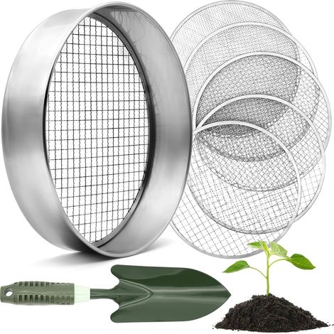1 - Tamis De Jardin - Tamis À Compost - 5 Grilles Interchangeables En Acier Inoxydable Pour Terre Et Semences Usage Extérieur Argent 30cm (1/5)