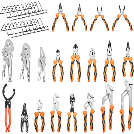 Juego de 20 alicates Vevor, herramientas manuales multiusos de acero al carbono pulido para bricolaje y uso doméstico, alicates largos, alicates de bloqueo. (1/2)